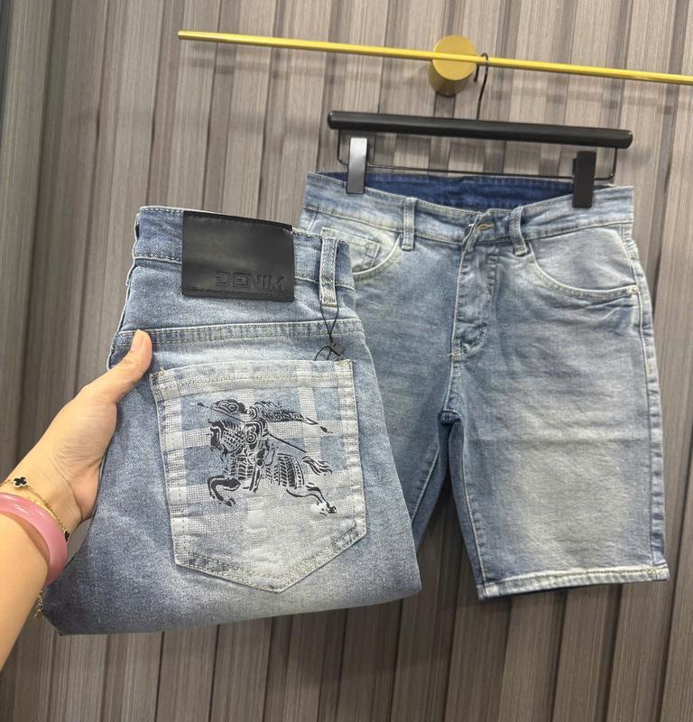 Quần short jean nam xanh cao cấp phối hoạ tiết túi chất vải dày dặn co giãn phong cách boy phố