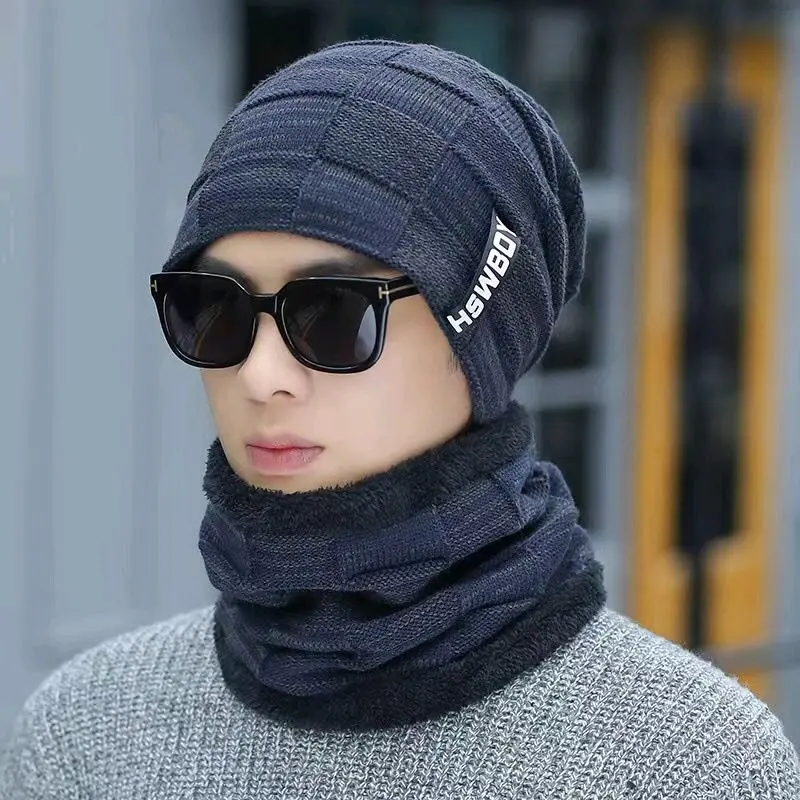 Ilhamriof - Topi Kupluk Syal Leher Hswboy Pria Dewasa Keren Rajut Knitte Musim Dingin Korean Style 4