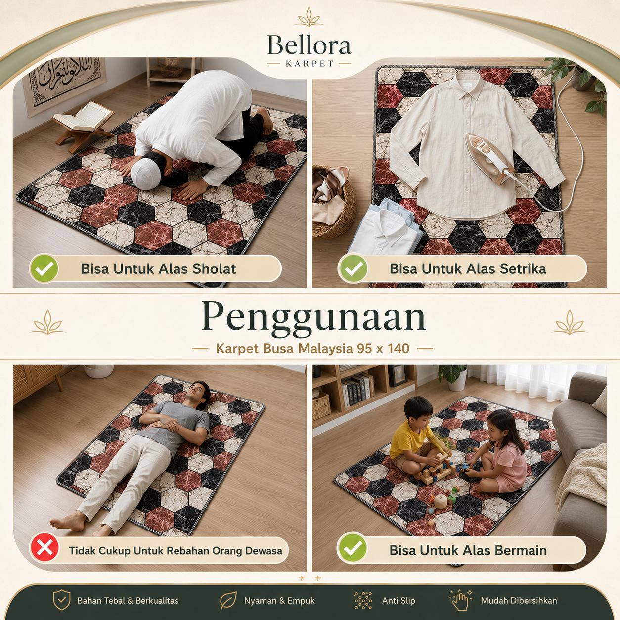 [140x190cm] Margarita Karpet Anak Malaysia Busa Flanel Tebal Lembut Anti Slip Motif Persegi