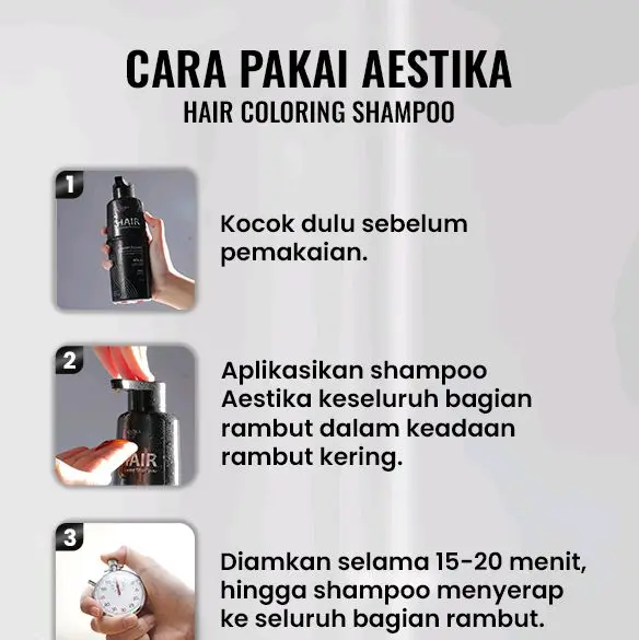 Aestika Shampo Penghitam Rambut Beruban - Hair Coloring Shampoo 1x Keramas (Bpom), Penghitam Uban Pewarna Cat Dye Menghitamkan Perempuan Brown 5
