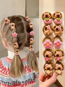 10Pcs/20Pcs Ligas para el Cabello de Capibara, Alta Elasticidad Suaves y No Dañan, Colores Vibrantes y Estilos Múltiples, Perfectas para Accesorios de Estilismo y Maquillaje