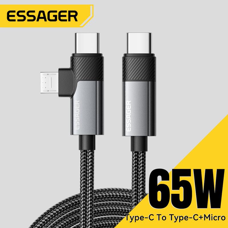  Cáp sạc nhanh Essager C-C + M 2 trong 1 PD 65W dành cho điện thoại Samsung và Android Dây cáp 