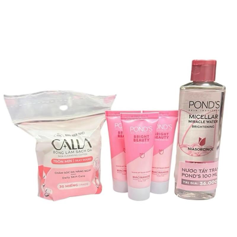 Combo 5 món: 1 bông tẩy trang 30 miếng + 3 tuýp sữa rửa mặt 15g + 1 chai nước tẩy trang 100ml sữa  rửa  mặt  cho  da  dầu