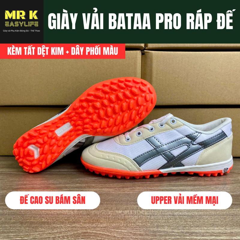 [Lùi size] Giày Đá Bóng nam BATAA vải ráp đế cao su TF, có ĐỆM ÊM, khâu full đế, tặng kèm tất, dây phối màu, Sport, Đá Banh sân cỏ nhân tạo, thể thao, sneaker