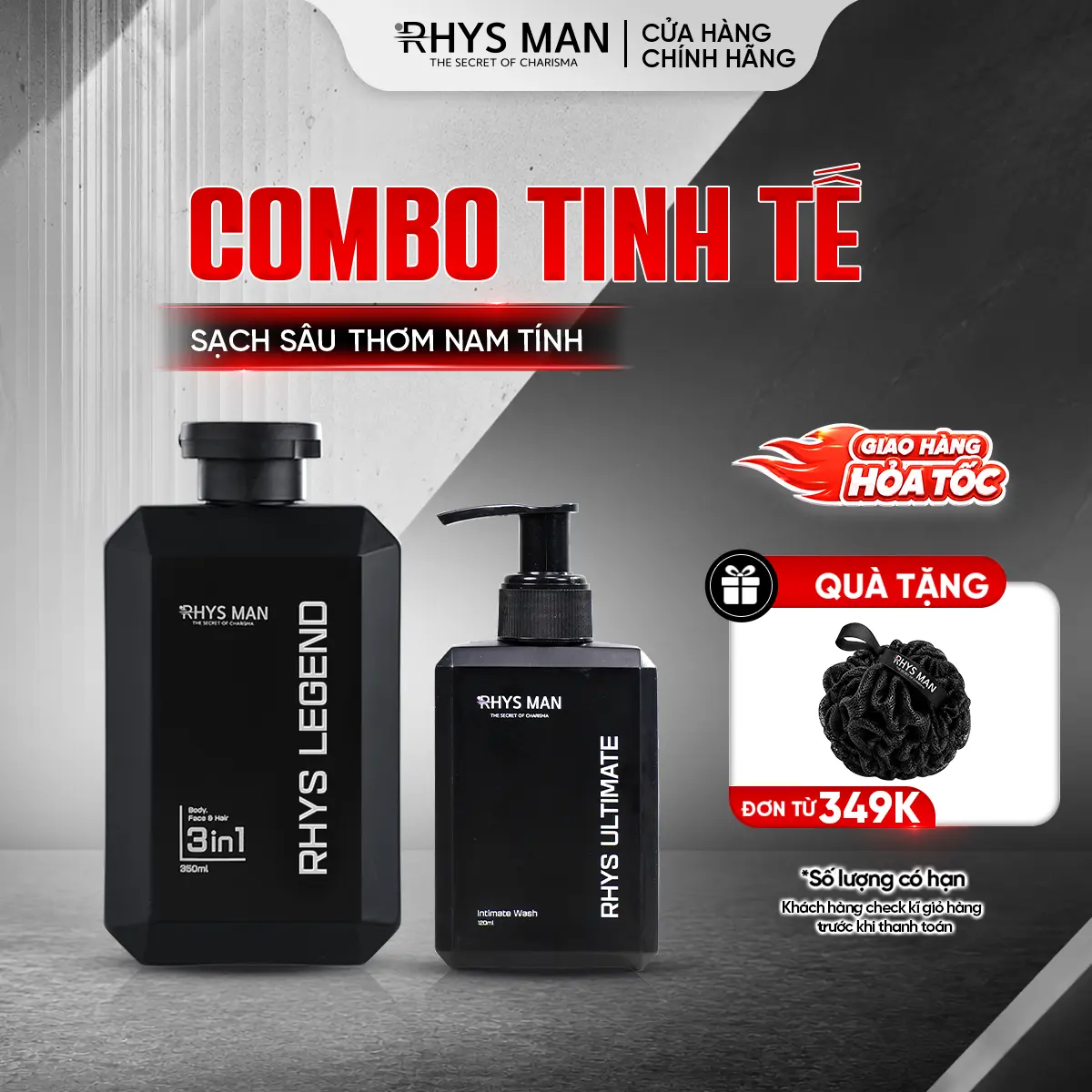 Combo Tinh Tế Rhys Man - Sữa tắm gội nam 3in1 350ml & Gel vệ sinh nam giới 120ml