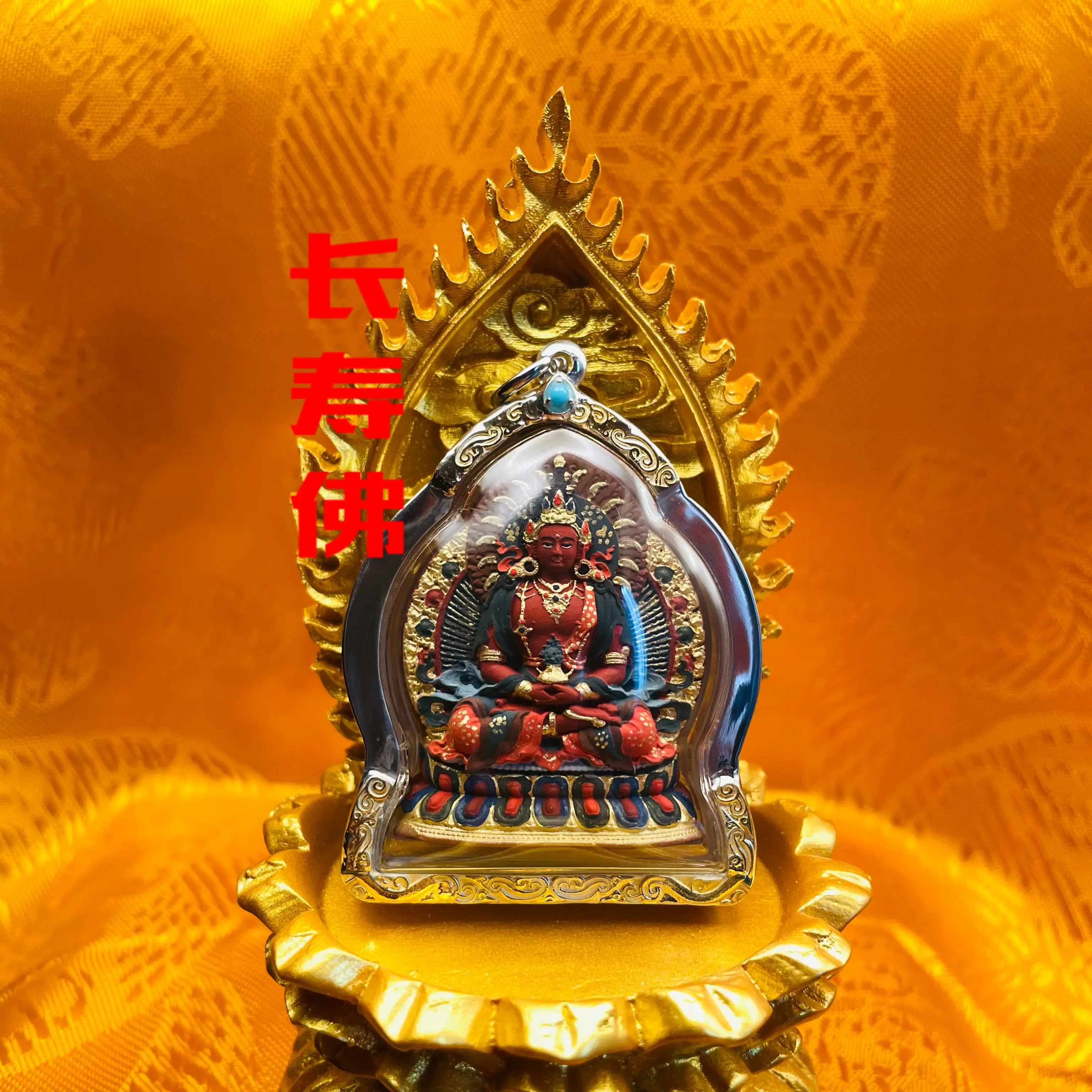 Chinese Xizang culture (changshoufo) hand-painted mineral color material exquisite painting pendant hand-painted necklace handmade exquisite pendan