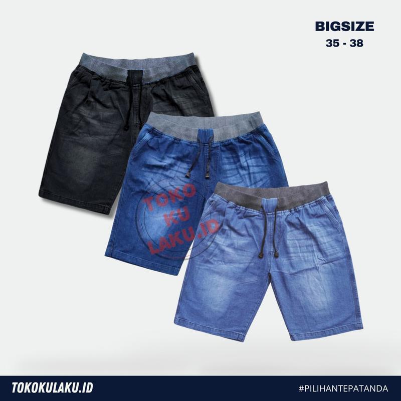 Celana Pendek Jeans Pria Big Size XXXL – 3PCS 100RB | Kolor Karet Tali | Model Distro Keren & Nyaman 1