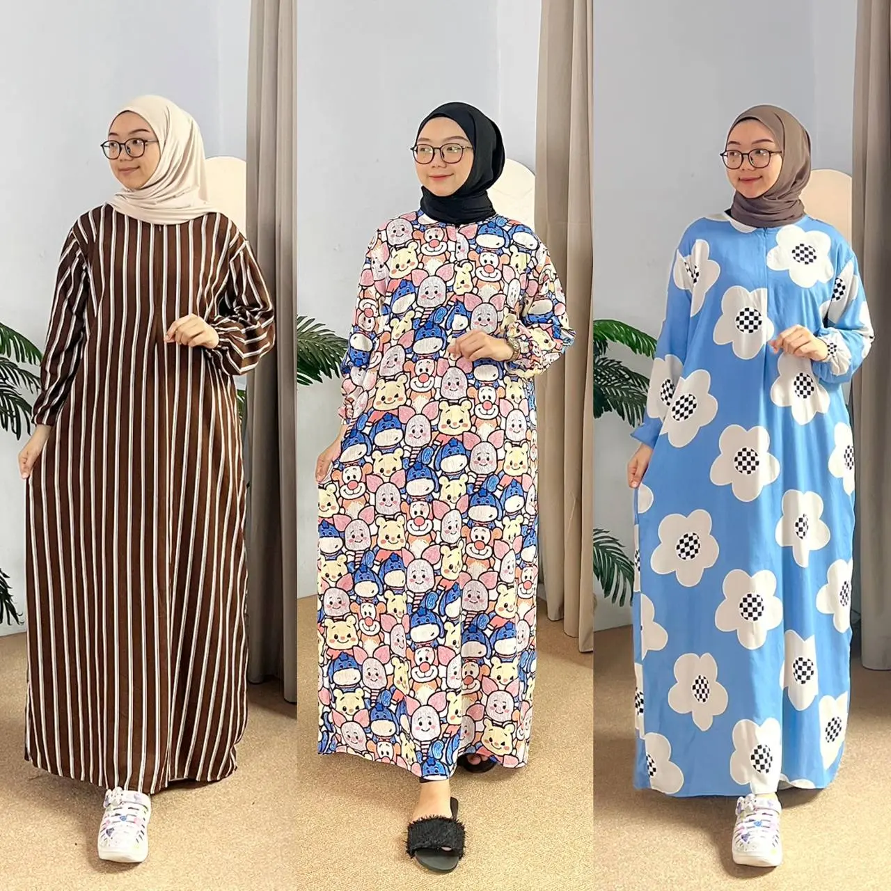 DASTER GAMIS BUSUI LENGAN PANJANG KARET 125 RAYON MOTIF Muslim