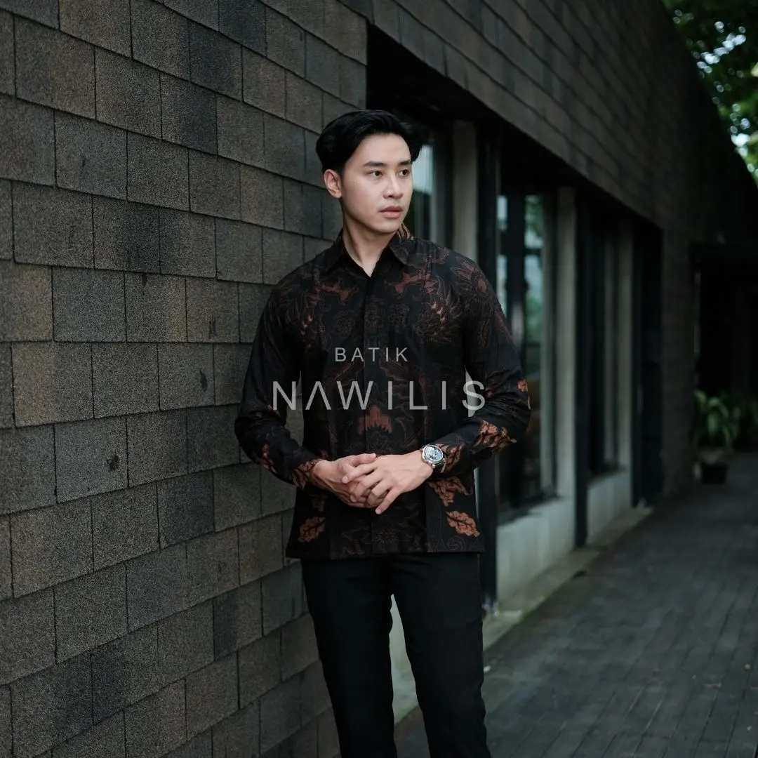 Baju BATIK NAWILIS Kemeja Panjang Pria Slimfit Lapis Furing Premium Motif WISANGGENI IRENG