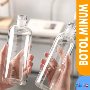Tumblr Botol Minum 500ml 750ml Anti Bocor / Botol Transparan Minimalis Estetik Tumbler Olahraga Botol Portable Dengan Panduan Jam Air
