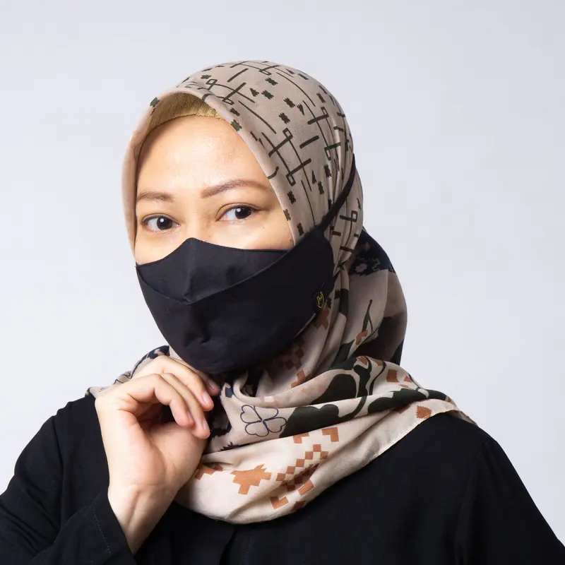 Masker Kain Hijab Headloop 3D 3ply non Medis Polos Pastel Karet Hitam Duckbill 3