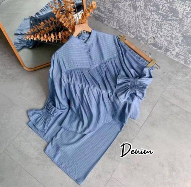 One Set Arumi Setelan Rayon Motif Salur Setelan Wanita Kekinian