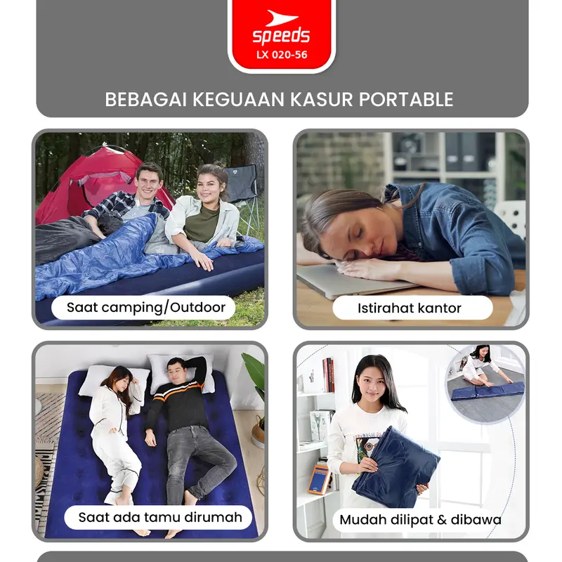 SPEEDS Matras Angin Single/Double Kasur Tiup Air Sleeping Bed Outdoor Indoor Kasur Tidur Dewasa 020-56 5