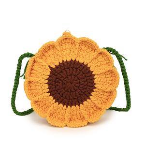 Yarn Crochet Women's Small Bag Fresh Sweet Color-Block Crossbody Bag Cute 3D Flower Shoulder Bag Yarn Bag