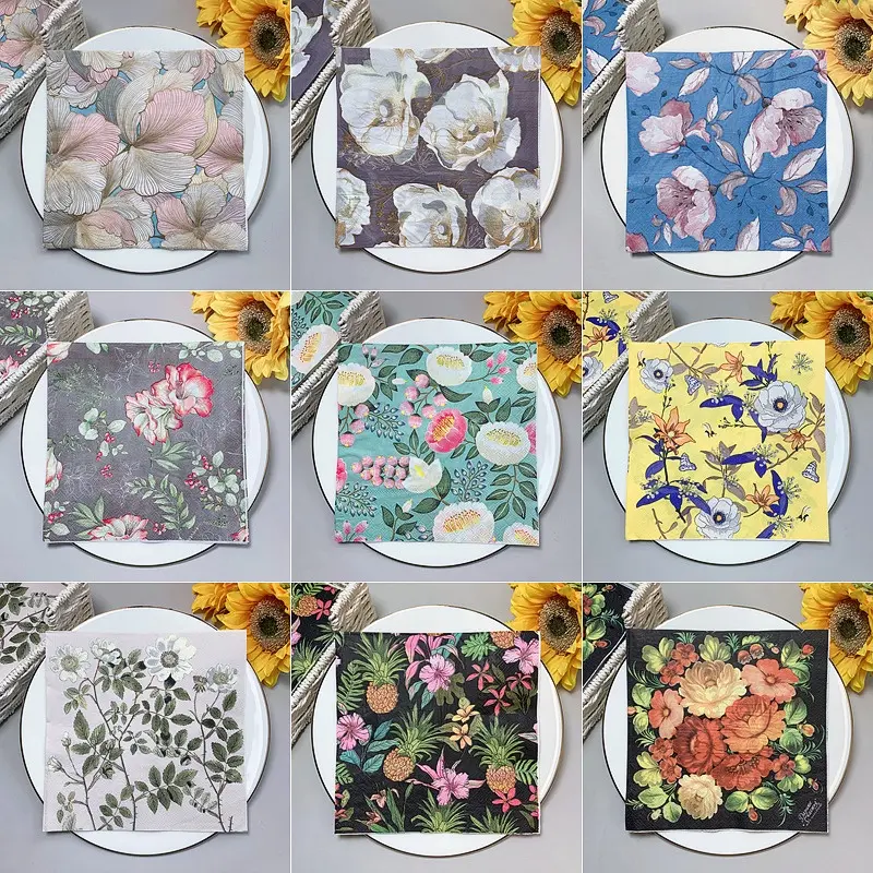 [26 Styles]20Pcs/Pack Elegant Flowers Decoupage Paper Napkins Vintage Flower Paper Tissues for Wedding Xmas Party Decor