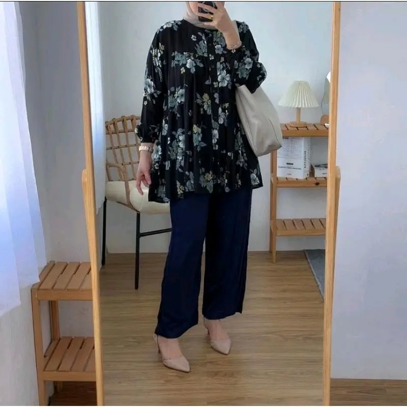 One set Inara Rayon motif Celana cringkel pinggang karet 1