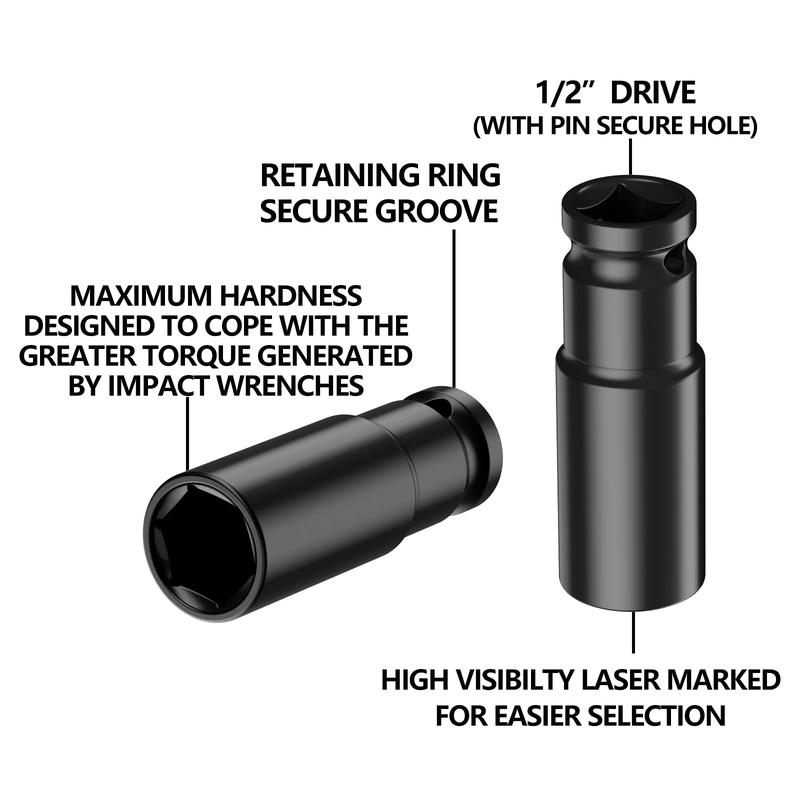 Impact Socket Set 1/2 Inch Drive 10PCs, 10mm-24mm Mertic Automotive Trucks Tractors Engines Repairing DIY Mechanic Tool ;Impact Deep Socket Set 10Pcs 10-24mm Durable Reliable Drive Cr-Mo Steel for Professional Repair DIY Tasks with Carrying Case 3