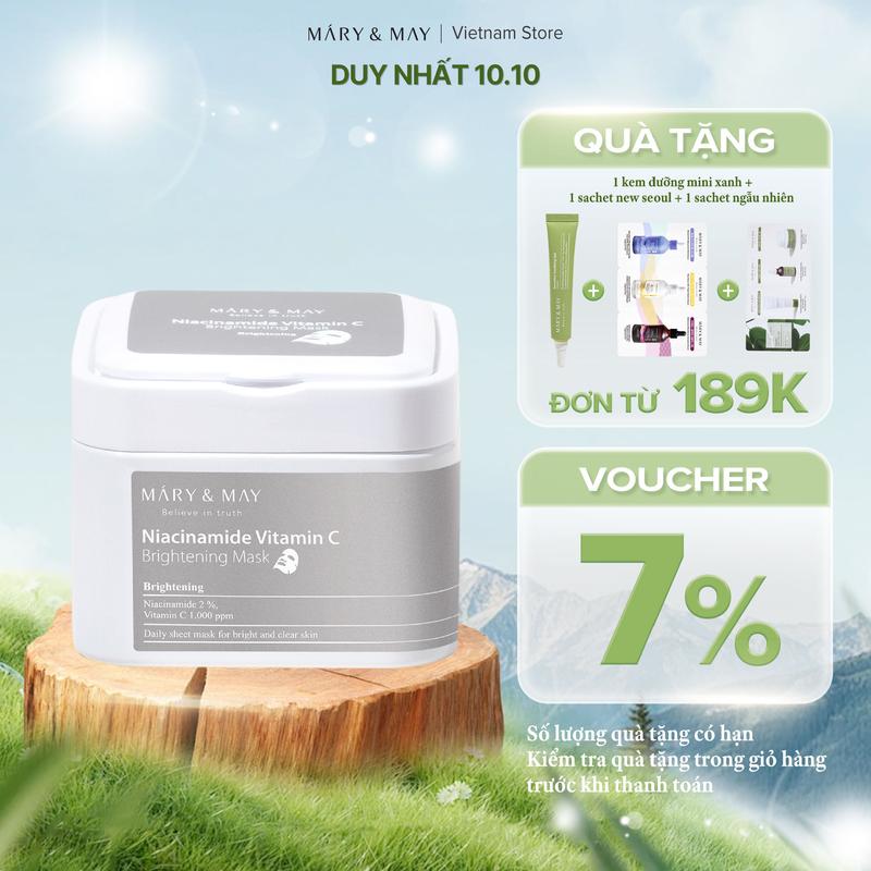 Mặt Nạ Giấy Sáng Da Mary&May Niacinamide Vitamin C Brightening Mask (30 miếng) - Skincare, Làm Đẹp Da mask  sheet mat  nap mặt  nạ mặt  nạ