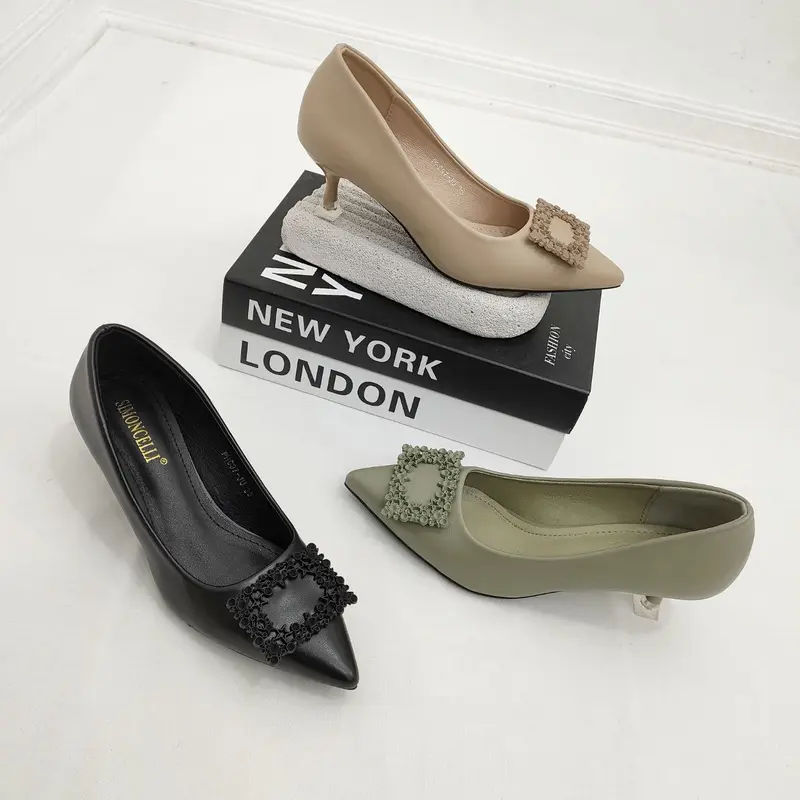 Simoncelli Sepatu Wanita Heels 5 cm Polos Sepatu Kerja Kuliah Pesta Heels Kerja Hitam Black Khaki Elegant Import PHC97-JU Heels Shoes 6
