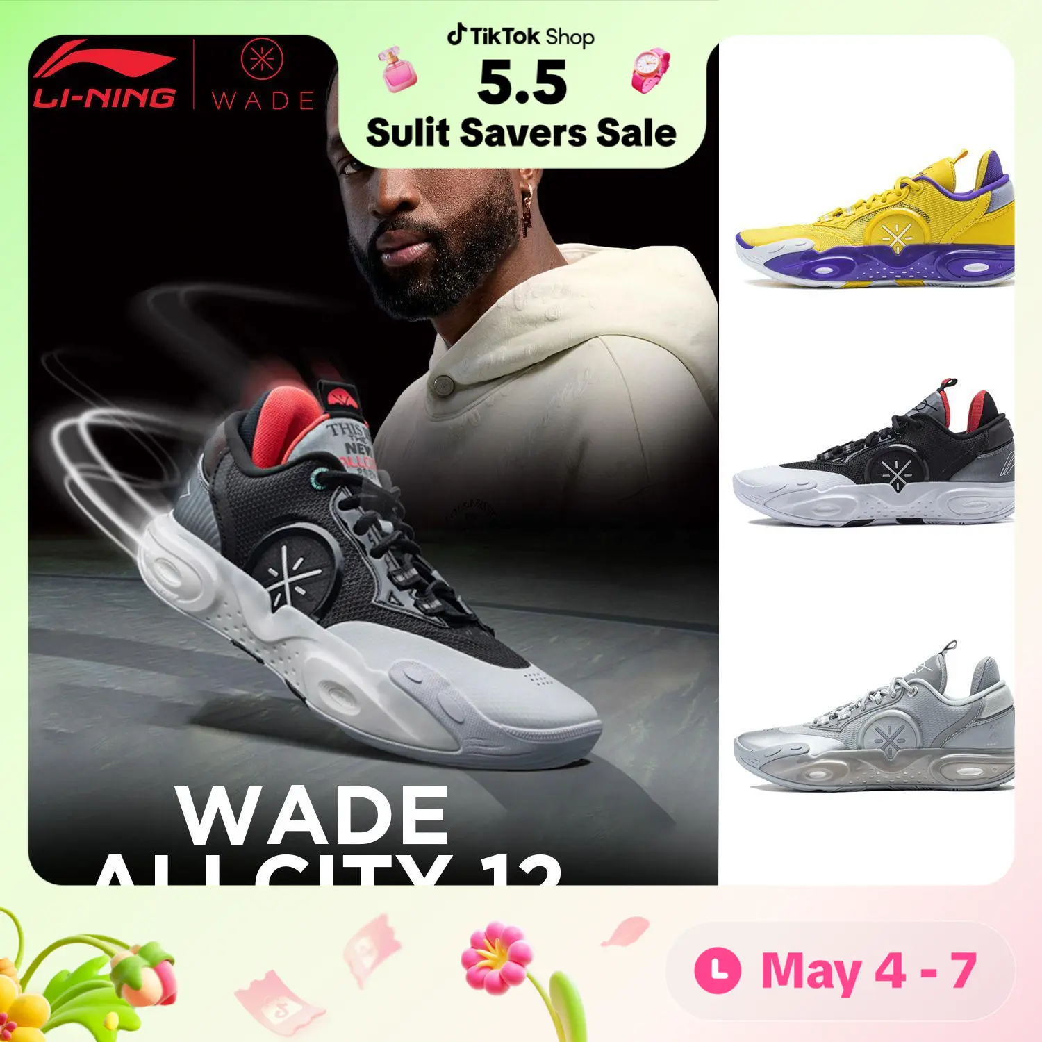 LI-NING Wade ALL CITY 12 Pro Basketball Shoes BOOM Cushion Stable Support Wearable Sneakers Men Sport Shoes ABAU015