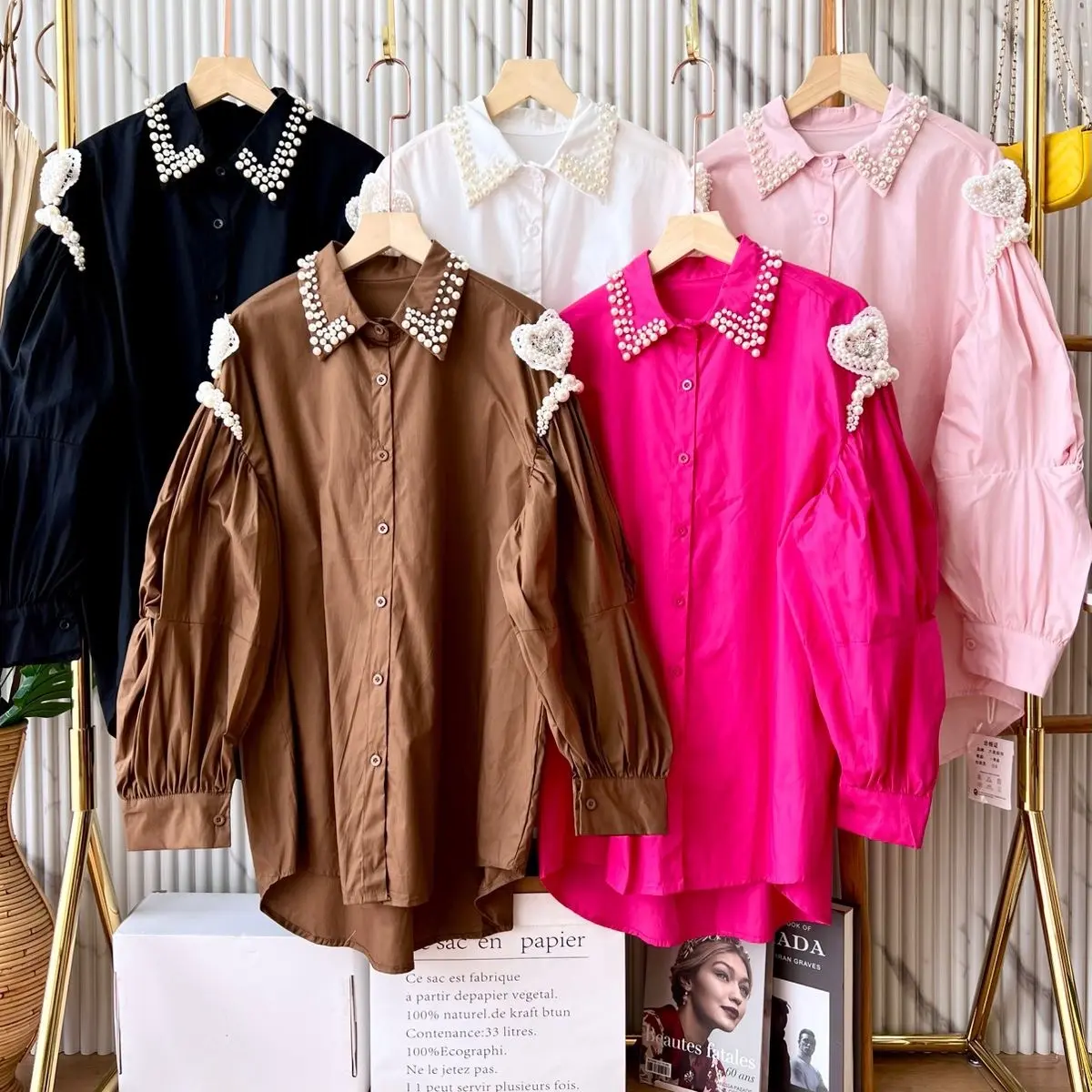 Kemeja Katun Bkk Import Mix Mutiara Love Super Mewah Panjang Wanita