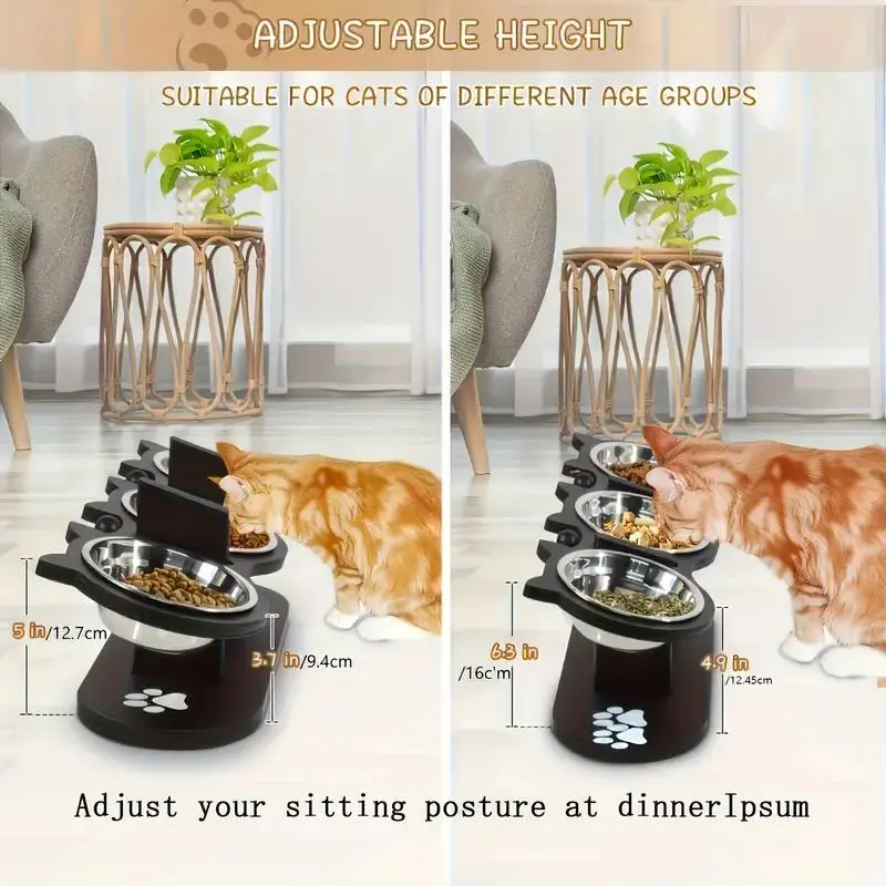 Adjustable 15° Tilted Cat Bowl, 1 Count Pet Feeding Bowl with 3 Counts Stainless Steel Bowl, Pet Feeding Supplies for Dogs & Cats 6