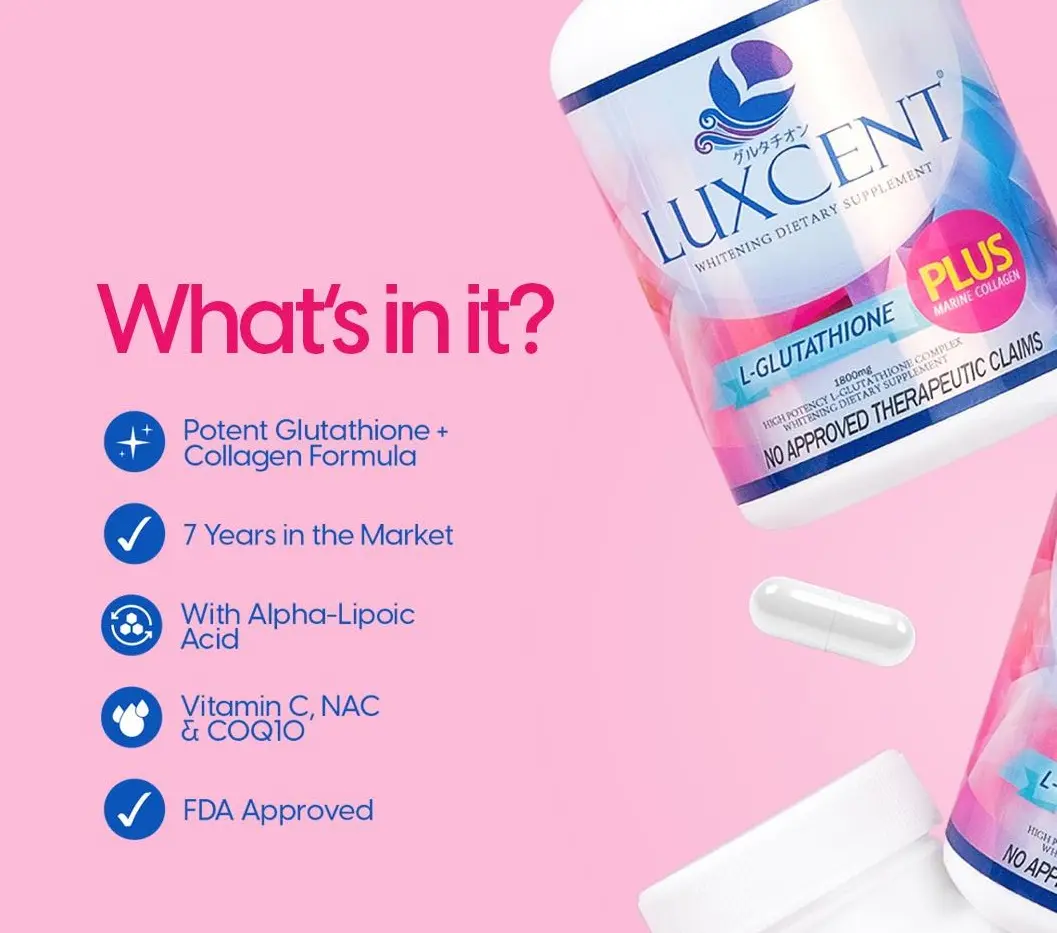 luxcent glutathione fda approved Authentic Luxcent Luminous Caps L-Glutathione 1800mg+ Marine Collagen  60'Capsules FDA Approved