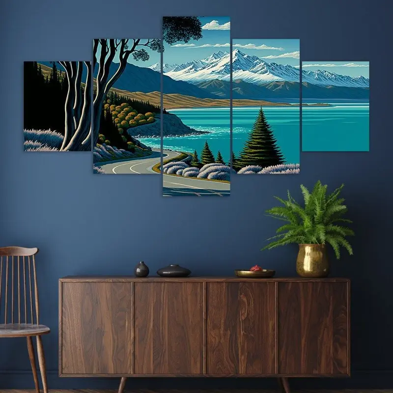 AINUN.....WALLDECOR HIASAN DINDING PAJANGAN RUANG TAMU MOTIF PEMANDANGAN 1SET 5PICIS/HIASAN DINGDING DEKORASI RUMAH POSTER KAYU MDF Kualitas Tinggi 8