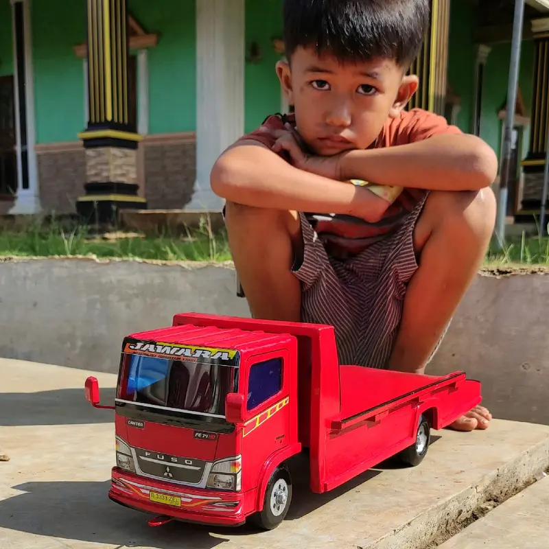 miniatur mobil mainan anak laki truk oleng kayu model truck towing p 50cm foto real pict 1