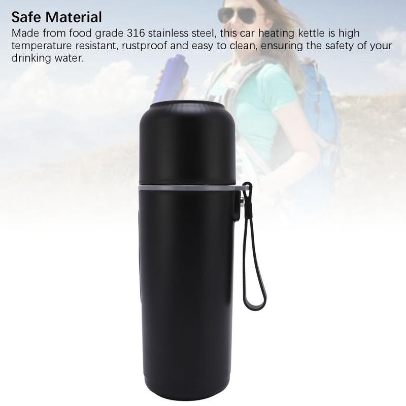 YongBin Store Di động 500ml Cốc sưởi ấm ô tô Thép không gỉ Thực tế Ấm đun nước điện di động 12V 24V Có thể điều chỉnh nhiệt độ Ấm đun nước điện ô tô Dành cho xe tải