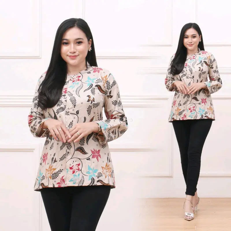 Bisa COD - Baju Batik Wanita Anak Remaja Dewasa Pakaian Atasan Blus Kerja Modern Baju Batik Wanita Terbaru Terlaris Cewek 3