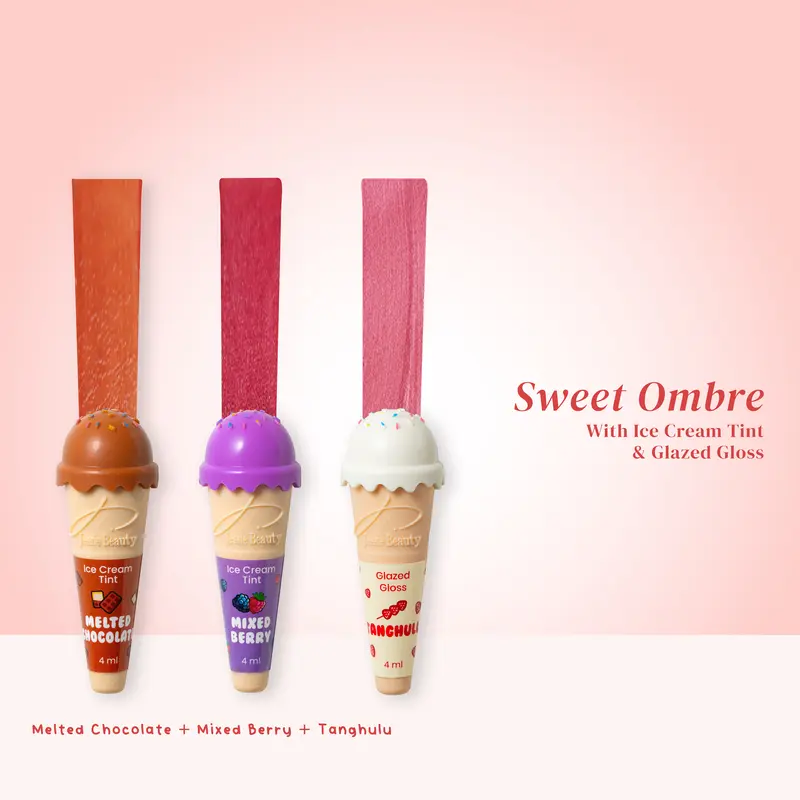Jessie Beauty Bundle Sweet Ombre : Ice Cream Tint (Melted Chocolate - Mixed Berry) & Glazed Gloss (Tanghulu / Lychee Jelly) Bibir  Liptint 5