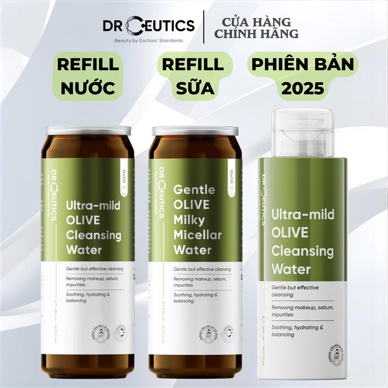 MẪU MỚI DRCEUTICS REFILL TẨY TRANG OLIVE – DẠNG NƯỚC & SỮA 480ml-500ml