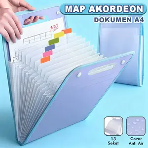 Map Dokumen Akordeon A4 13 Sekat Folder Arsip Plastik Tebal Anti Air dengan Handle WJJ-0515