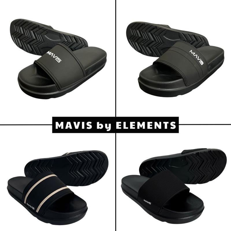   TẶNG VỚ  MAVIS by ELEMENTS Dép lê quai ngang nam nữ quai kẻ PVC đế PU đen MV form rộng size 36-43 đế cao 4cm BH 6 tháng - Elements 