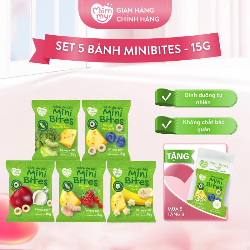 [KOC] Combo 5 Bánh Ăn Dặm Mini Bites Mămmy Hỗ Trợ Tập Nhai, Giàu Canxi Cho Bé Từ 6 Tháng, Gói 15g [MUA 5 TẶNG 3]