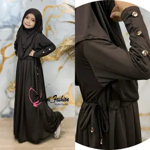 Gamis Anak Perempuan Set Hijab Abaya Serut Pinggang Inara Dress Muslim Lebaran Terbaru