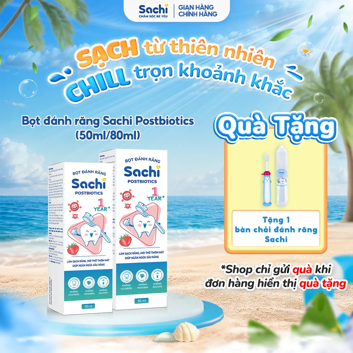 Bọt đánh răng Sachi Postbiotics 50ml/80ml hỗ trợ làm sạch, trắng răng, ngừa sâu răng, khử mùi hôi miệng cho bé