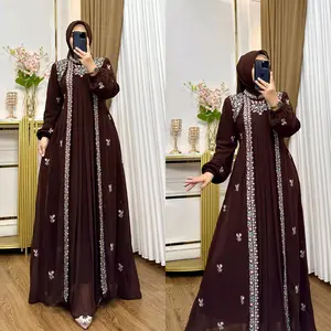 New Dress Gamis Ceruty Bordir Set Hijab Mewah Gamis Kekinian Gamis Ceruty Premium Gamis Seragaman Kondangan Gamis Lebaran Murah Busana Muslim COD