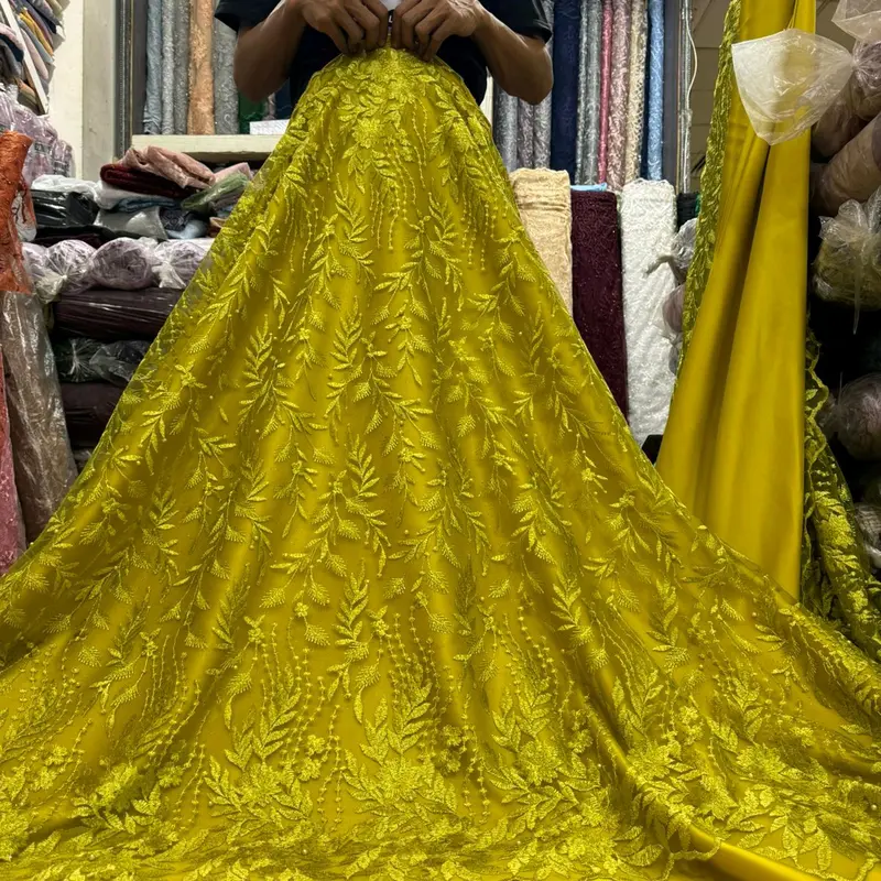 Kain bahan tile akar mutiara bordir atas bawah 135 motif rendam 5