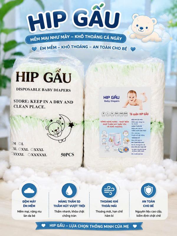 Combo 2 bịch bỉm quần HIP GẤU ,100 chiếc bỉm quần CHUN ĐỆM MÂY Fombo,mềm…