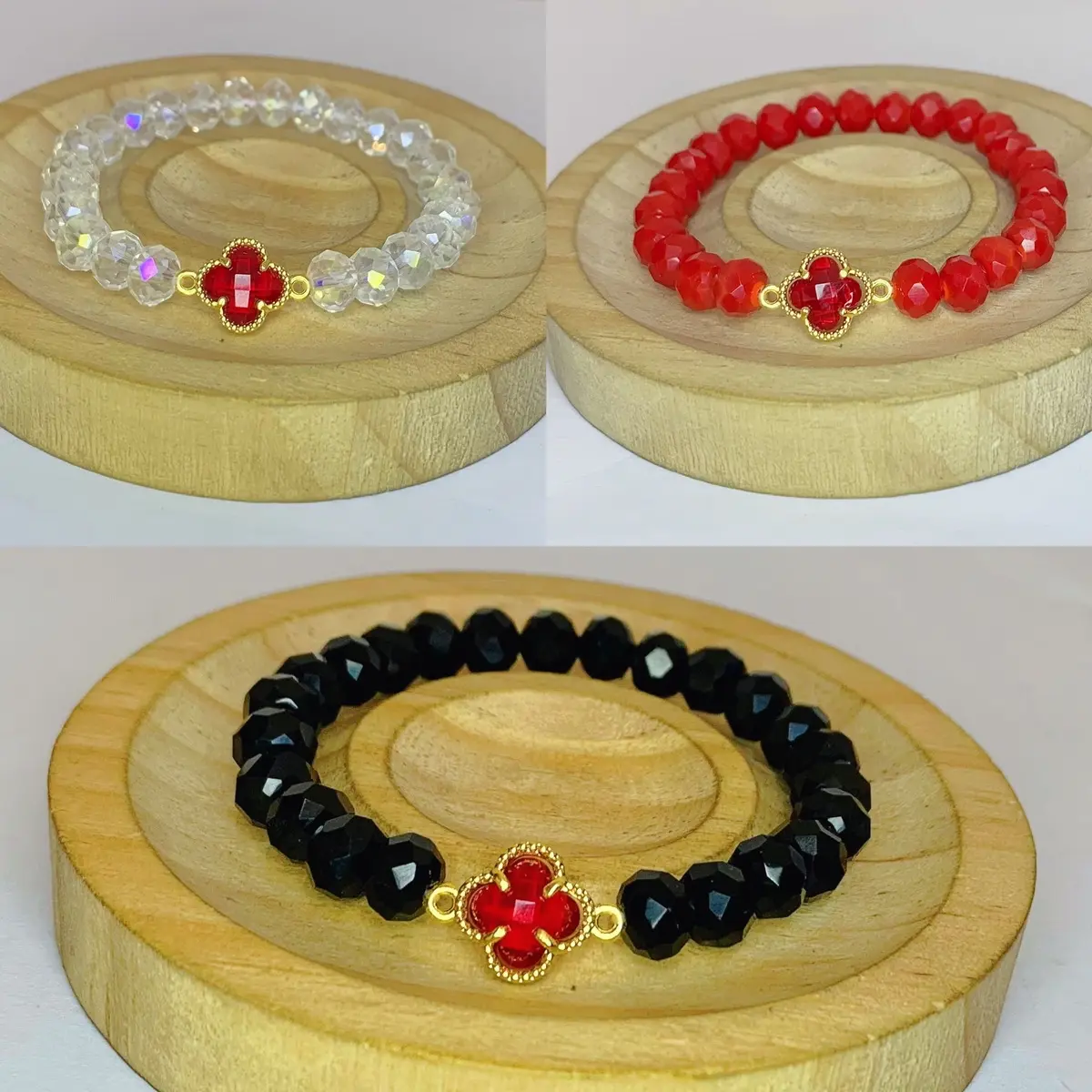 Gelang kristal ceko clover/gelang kekinian/gelang clover