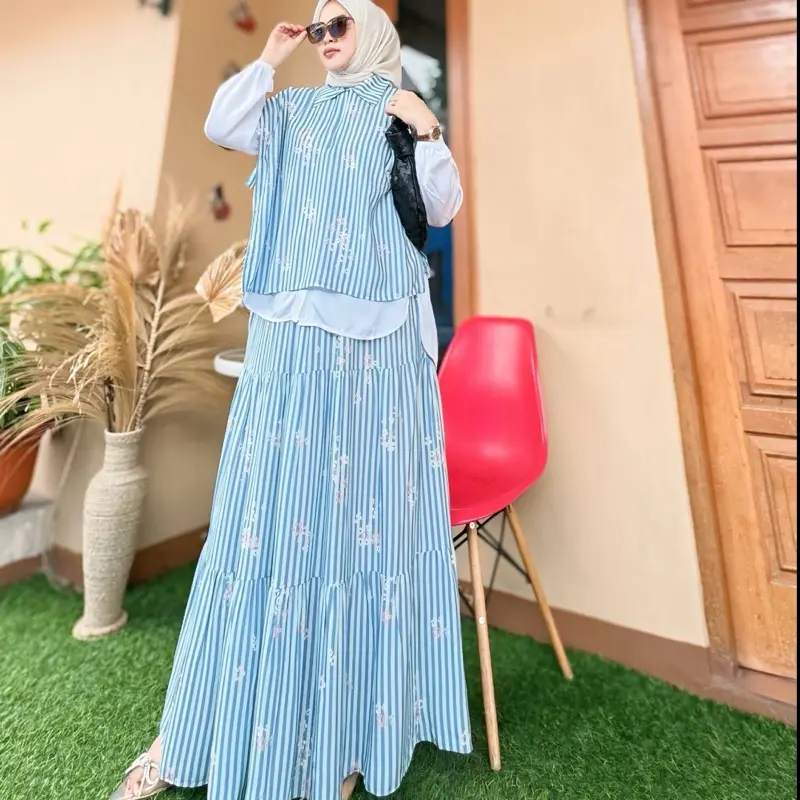 ABIYA-Set Rok dan kemeja Vest Terpisah-Raya 2025