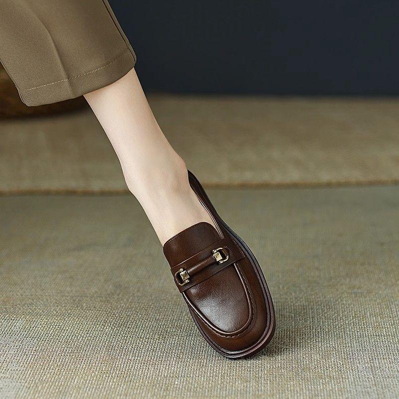Product Introduction of Super Easy to Wear ~ Real Soft Leather round Toe Vintage Chunky Heel Loafers Women's Spring and Autumn New British Leather Shoes Mid-Heel Shoes 11
