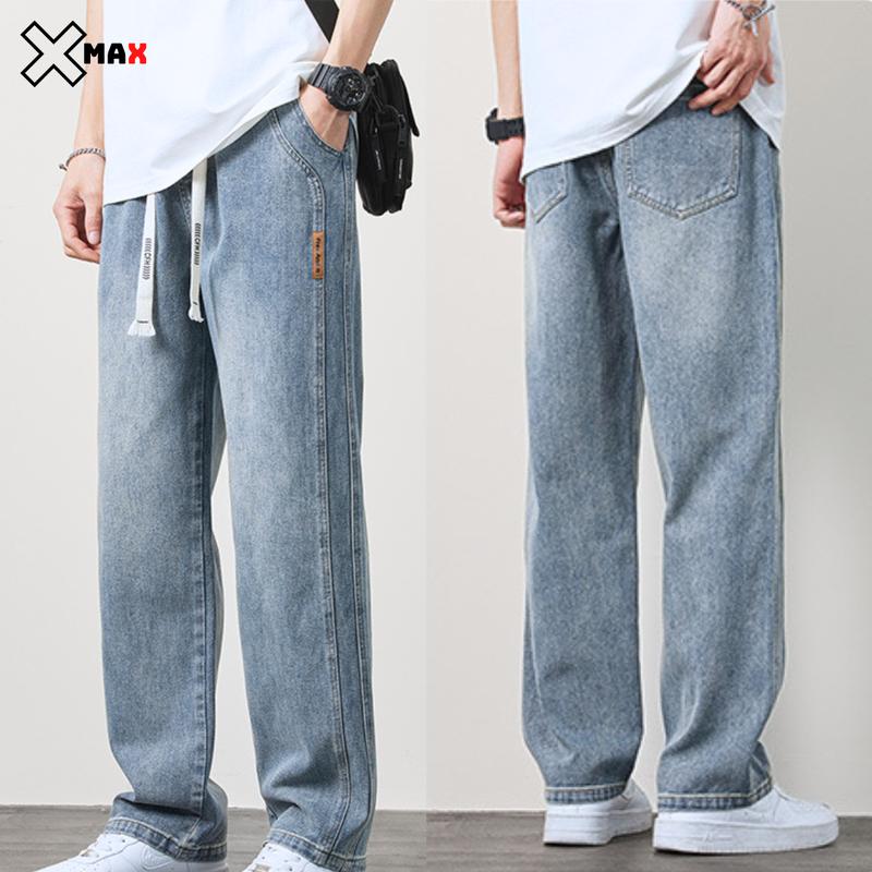 Quần bò ống rộng nam XMAX dáng suông cạp chun màu xanh rêu quần jean phong cách Hàn Quốc B109