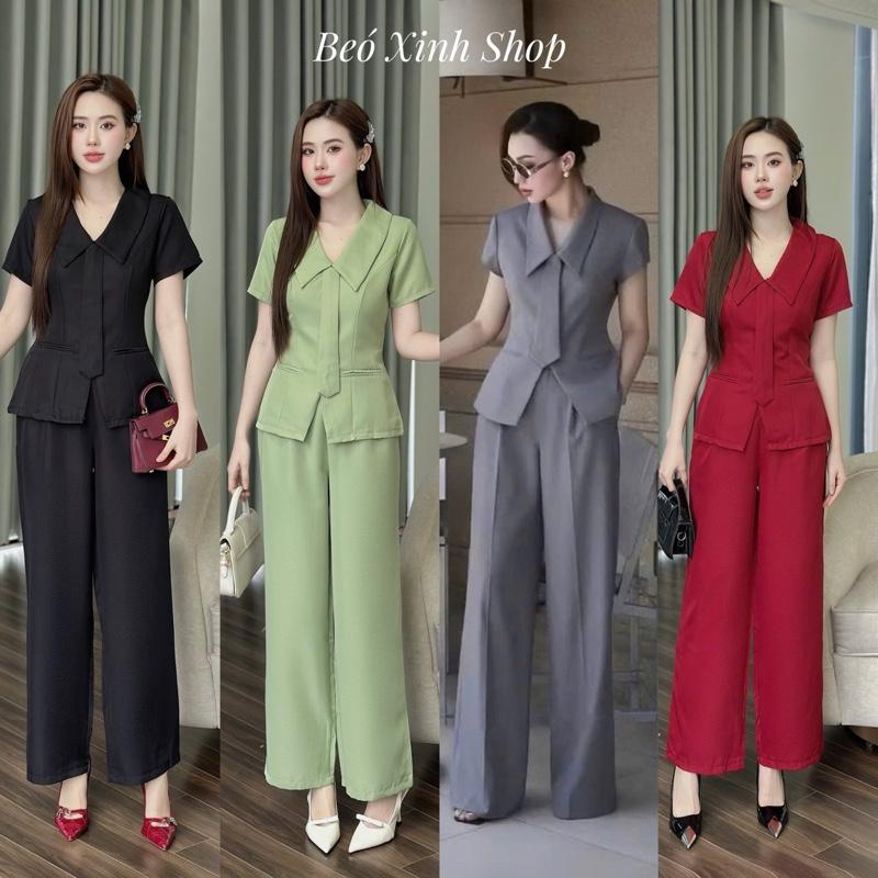Set Quần Áo Cổ Vest Cà Vạt Vải Cotton Lạnh Cho Các Nàng 40 - 95Kg Nữ Top Women Xoè - A.1465