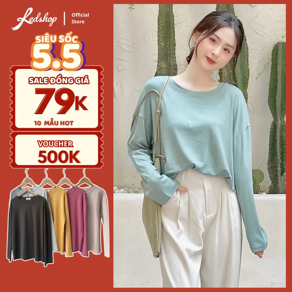 Áo thun nữ giữ nhiệt cổ tròn tay dài Red Shop (28020) - Vải thun cotton mềm thời trang thu đông - Women, Top
