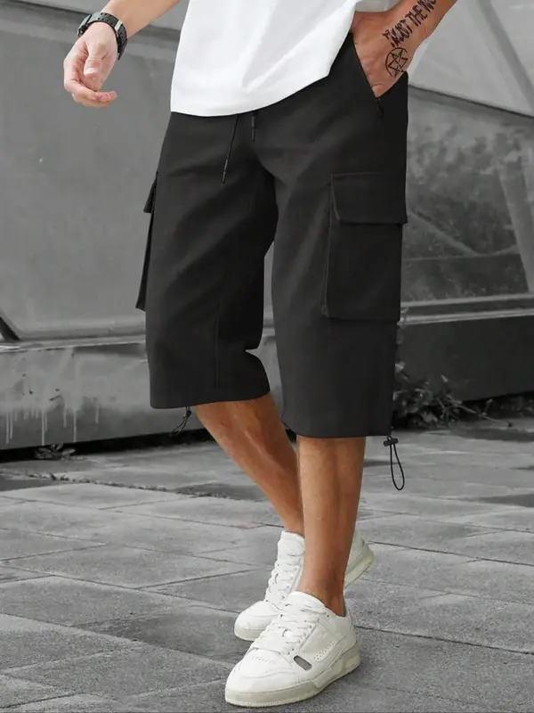 Men's Solid Multi-pocket Shorts, Regular Fit Street Style Casual Fashion Comfy Drawstring Waist Shorts for Summer, Men's Athleisure Bottoms for Daily Wear, Streetwear 6