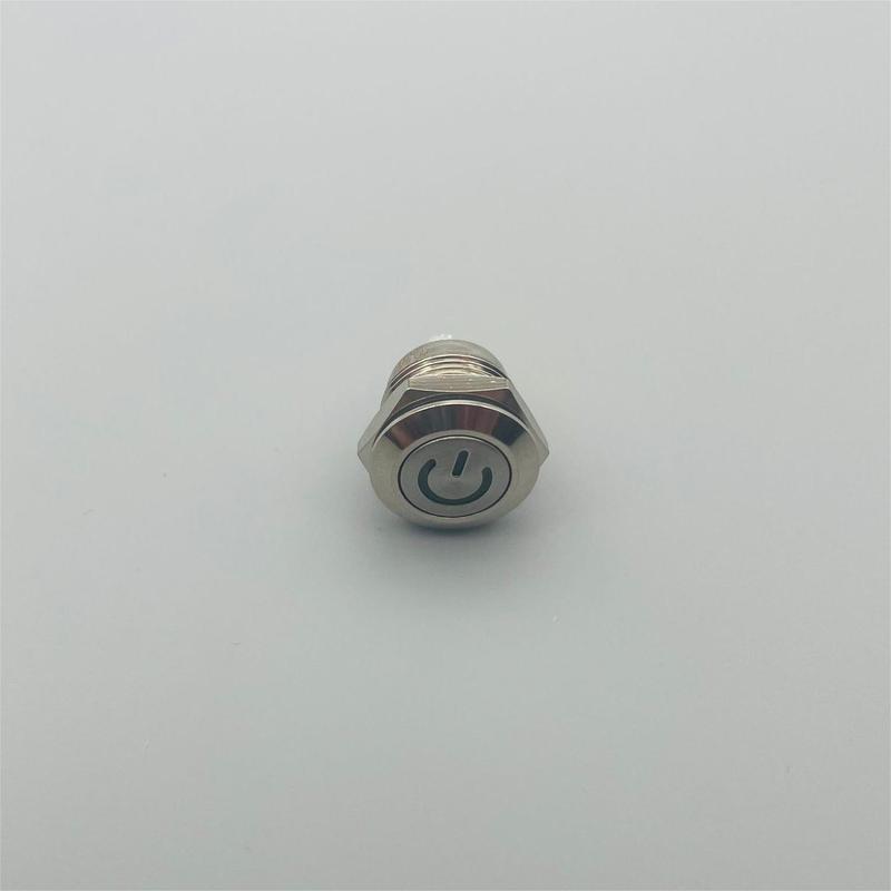 Metal button switch opening 12mm light touch power symbol flat head self resetting 5