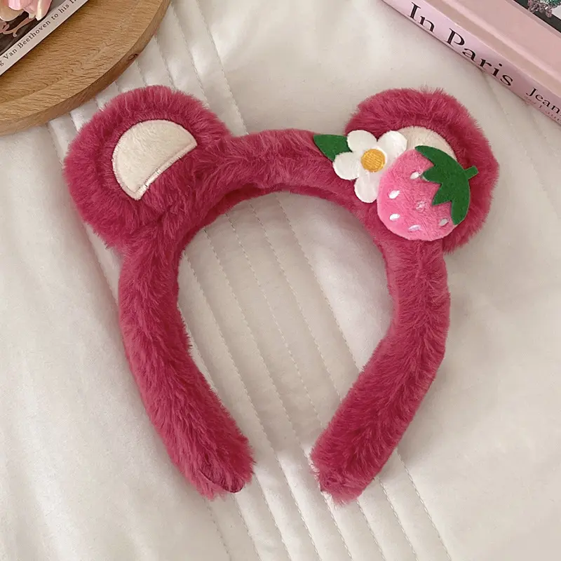 Bando Karakter Telinga Bear Lucu Korea Headband Bandana Ikat Kepala Cuci Muka Wanita Beruang Stroberi Mewah Ikat Kepala